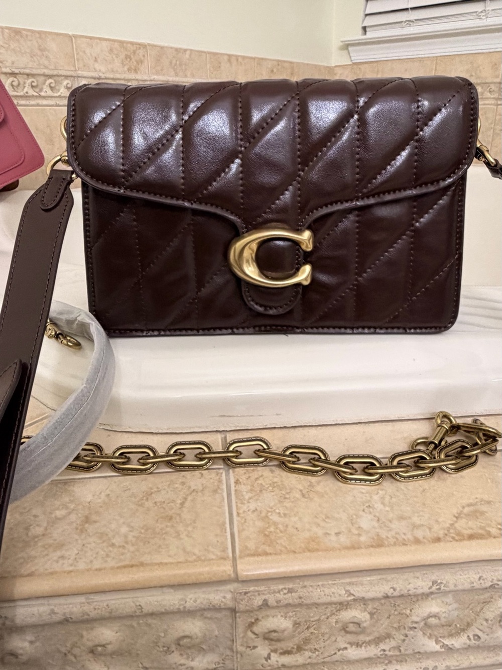 Coach Quilted Crossbody Bag in Dark Brown with Gold Hardware